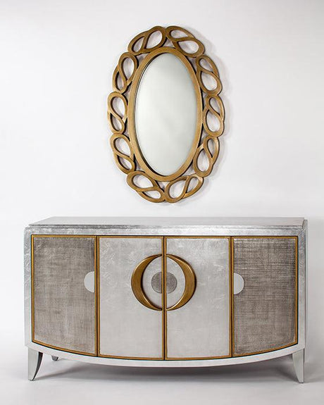 Artmax 1965-S Cabinet in dull old gold finish with optional wall mirror. Elegant rectangular cabinet offering luxury storage for dining, living, or entryway spaces.