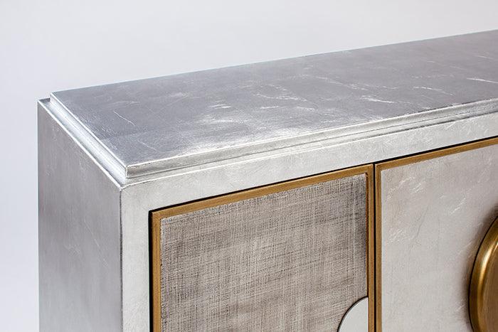 Artmax 1965-S Cabinet in dull old gold finish with optional wall mirror. Elegant rectangular cabinet offering luxury storage for dining, living, or entryway spaces.