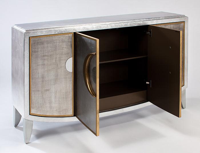 Artmax 1965-S Cabinet in dull old gold finish with optional wall mirror. Elegant rectangular cabinet offering luxury storage for dining, living, or entryway spaces.