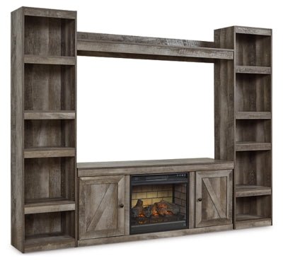 Ashley Gray Wynnlow EW0440W8 4 - Piece Entertainment Center with Electric Fireplace | Home Elegance USA