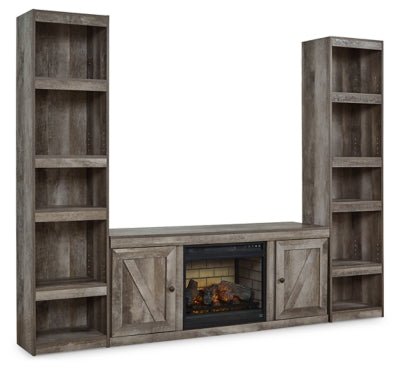 Ashley Gray Wynnlow EW0440W10 3 - Piece Entertainment Center with Electric Fireplace | Home Elegance USA