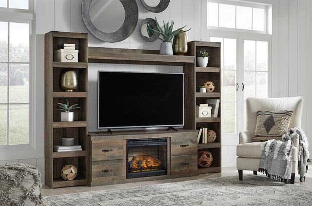 Ashley Brown Trinell EW0446W9 4-Piece Entertainment Center with Electric Fireplace - Home Elegance USA