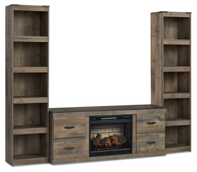 Ashley Brown Trinell EW0446W11 3 - Piece Entertainment Center with Electric Fireplace | Home Elegance USA