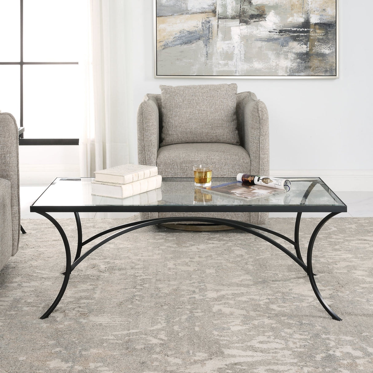 Alayna Black Metal & Glass Coffee Table | Uttermost | Home Elegance USA