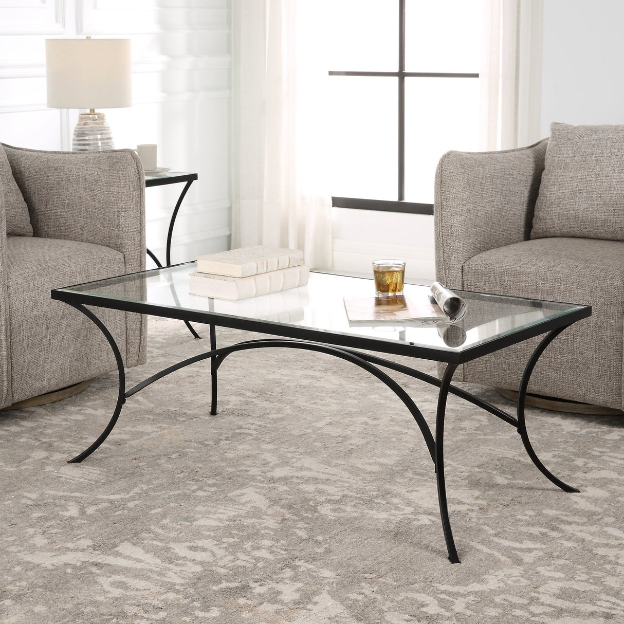 Alayna Black Metal & Glass Coffee Table | Uttermost | Home Elegance USA