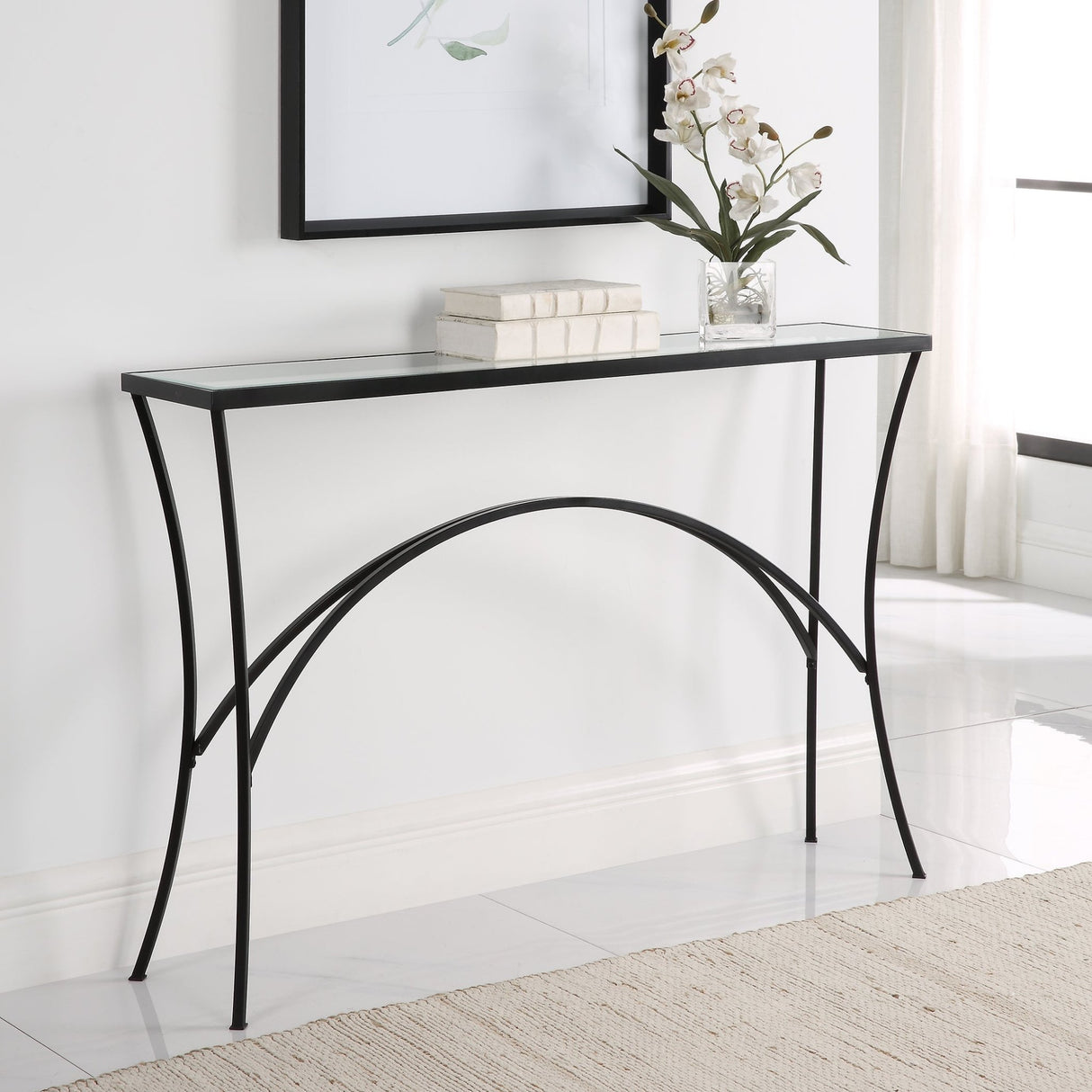 Alayna Black Metal & Glass Console Table | Uttermost | Home Elegance USA