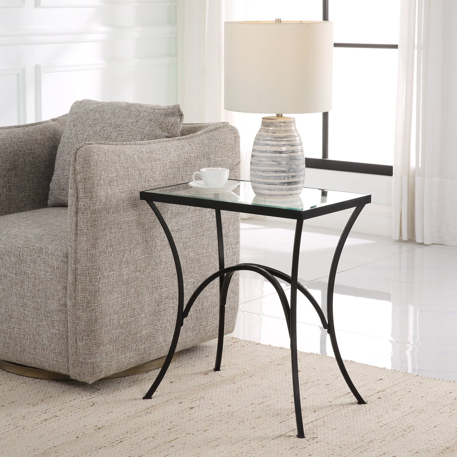 Alayna Black Metal & Glass End Table | Uttermost | Home Elegance USA