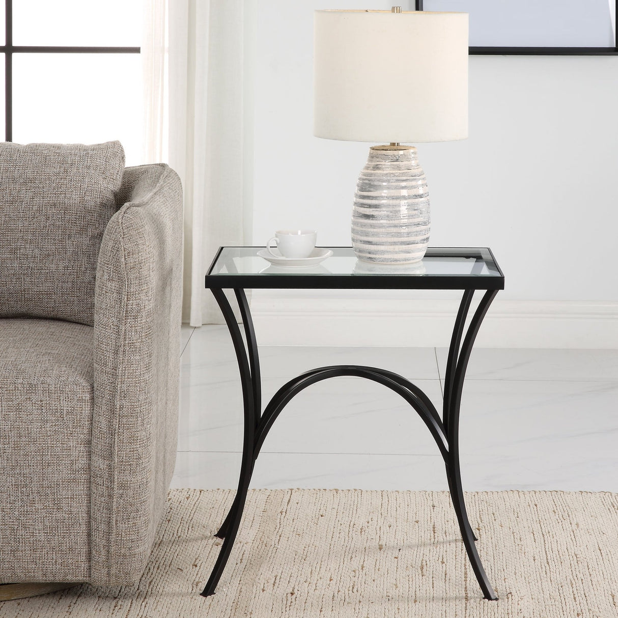 Alayna Black Metal & Glass End Table | Uttermost | Home Elegance USA