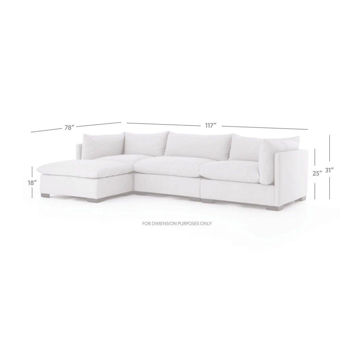 Four Hands Westwood 3 Pc Sectional With Ottoman - Home Elegance USA
