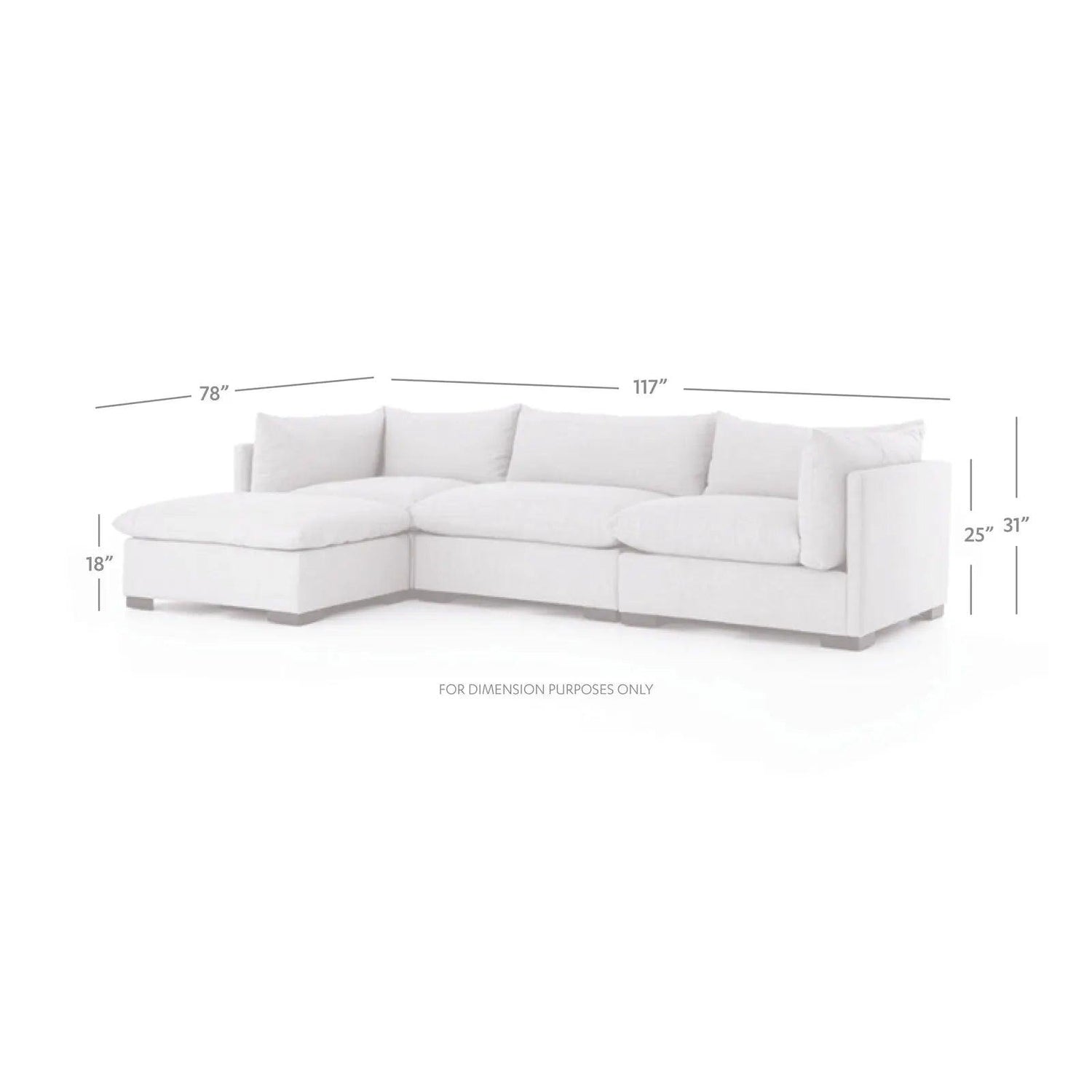 Four Hands Westwood 3 Pc Sectional With Ottoman - Home Elegance USA