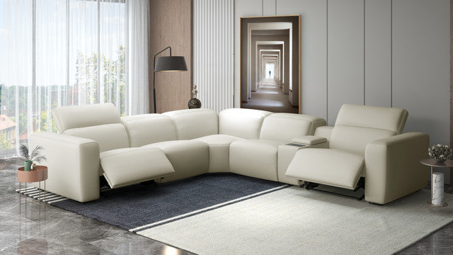 Modern white sectional sofa in a stylish living room with large windows and a hallway | Home Elegance USA