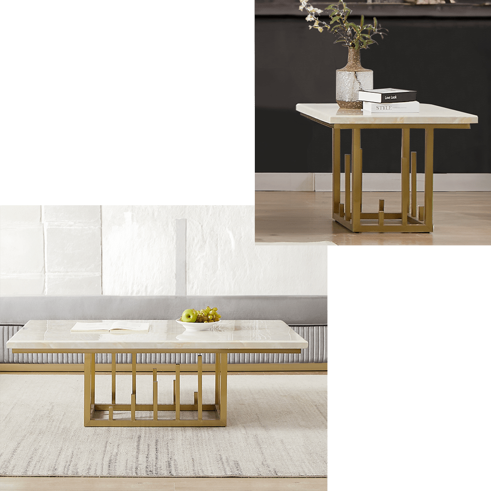 HD-2131 Luxurious Living Room Set in White Upholstery with Gold Accents | Homey Design