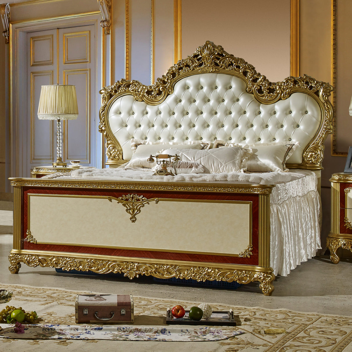 HD-5138 4-Piece Eastern King Bedroom Set in Gold Finish - Homey Design