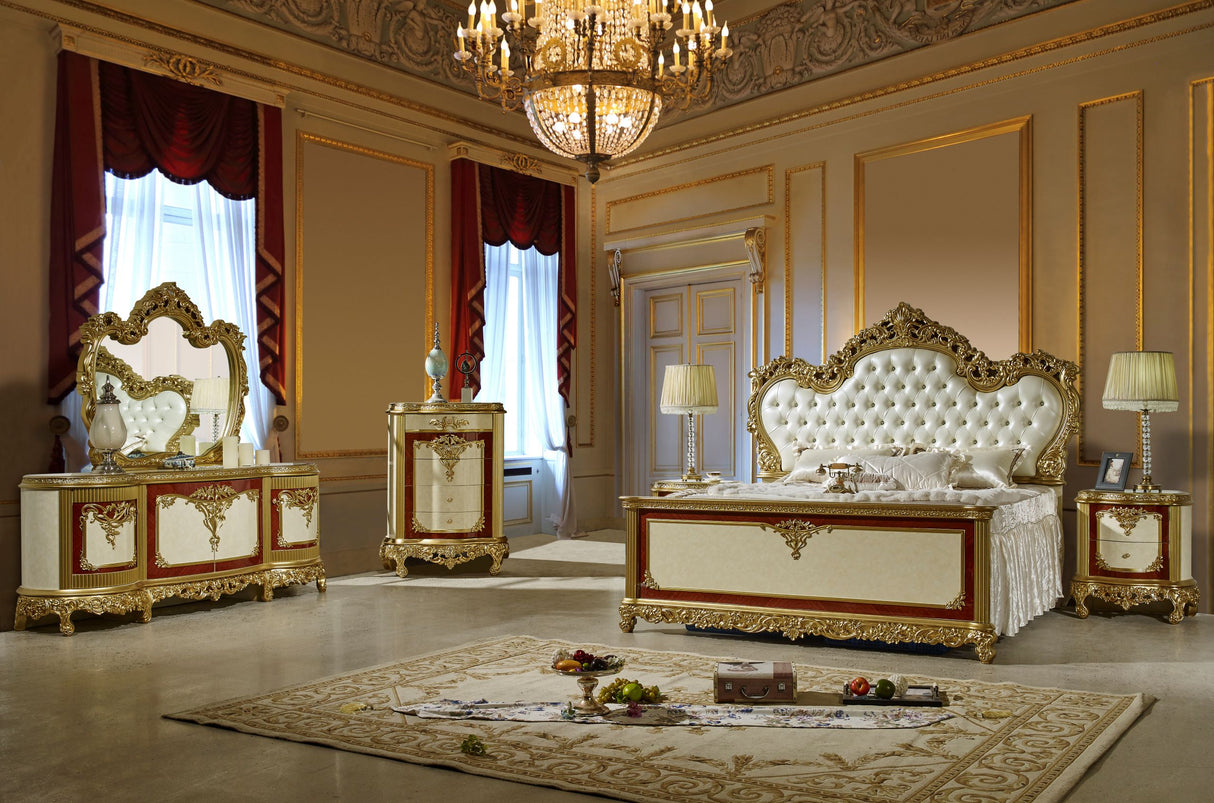 HD-5138 4-Piece Eastern King Bedroom Set in Gold Finish - Homey Design