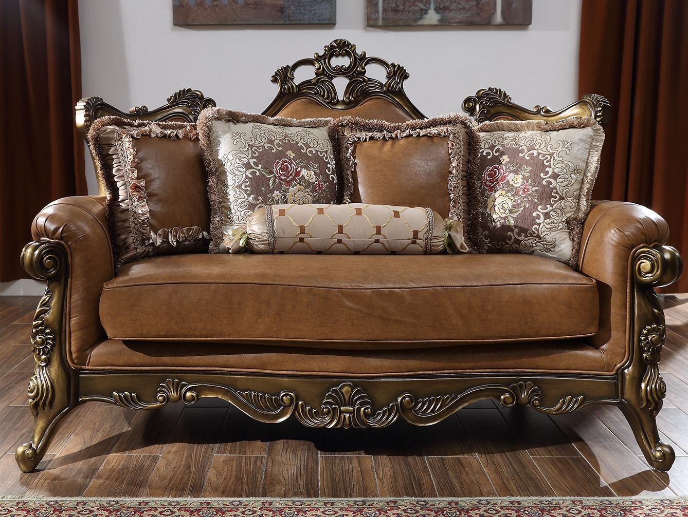HD-555 Traditional Leather Sofa and Loveseat in Mohawk Finish by Homey Design Homey Design Furniture