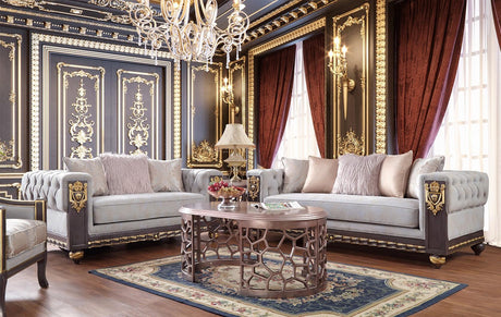 HD-6030 Traditional Sofa and Loveseat in Gray Fabric & Gold Finish by Homey Design Homey Design Furniture