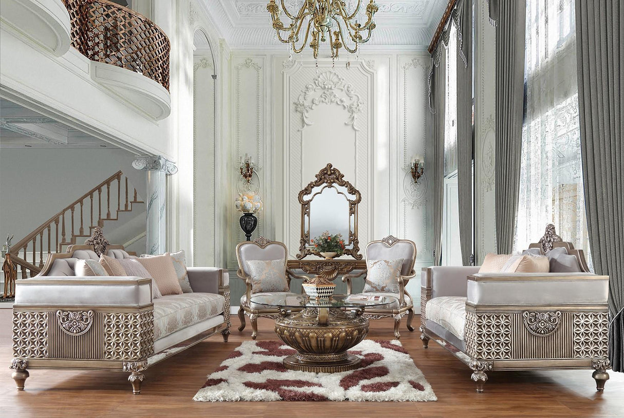 HD-6033 Traditional Sofa and Loveseat in Pearl Fabric & Bronze Finish by Homey Design Homey Design Furniture