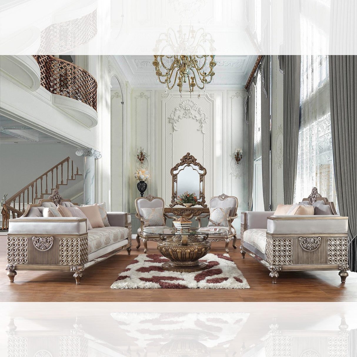 HD-6033 Traditional Sofa and Loveseat in Pearl Fabric & Bronze Finish by Homey Design Homey Design Furniture