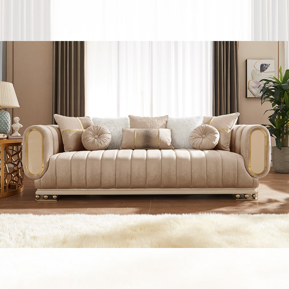 HD-9004 Sofa Set – Luxury Upholstered Sofa with Gold Accents | Home Elegance