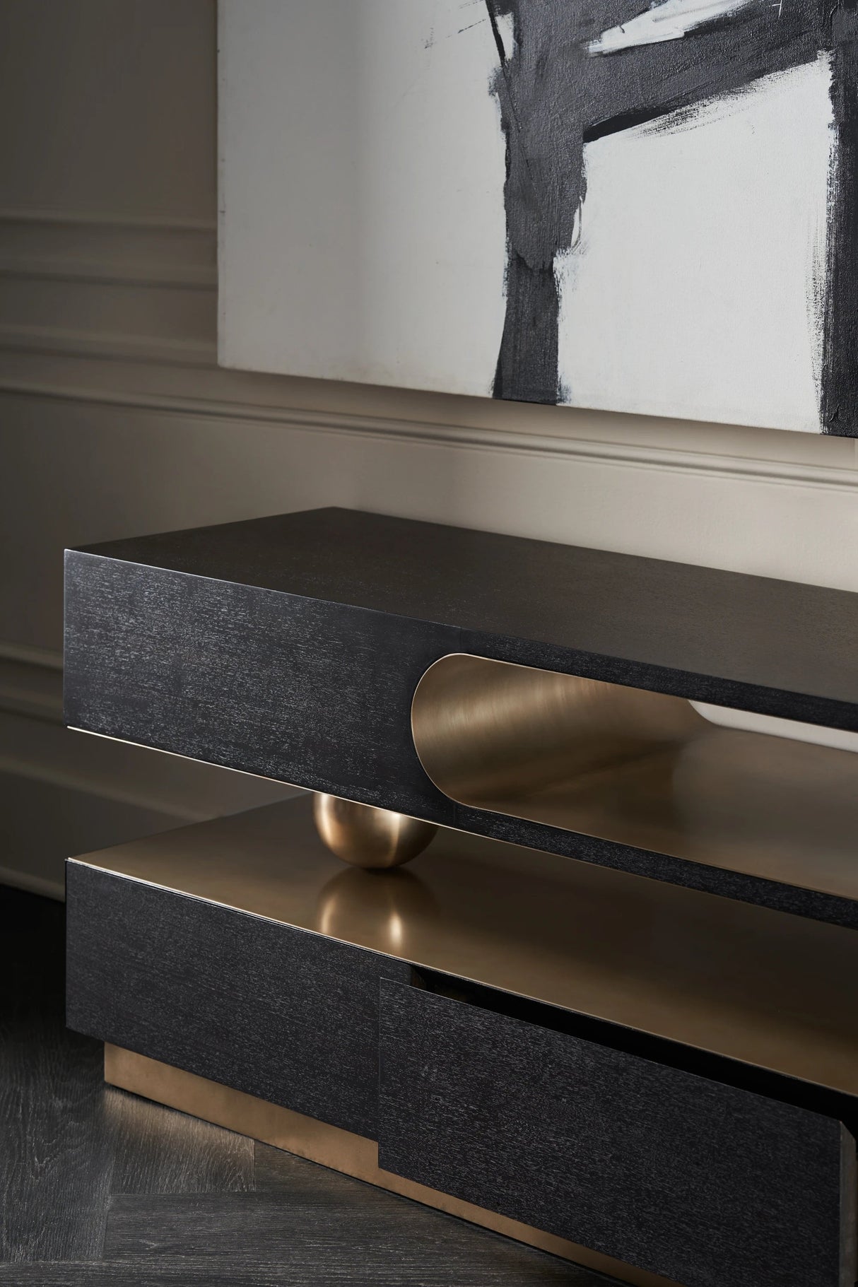 Harmony Media Console Modern Walnut & Lucent Bronze | Caracole Modern