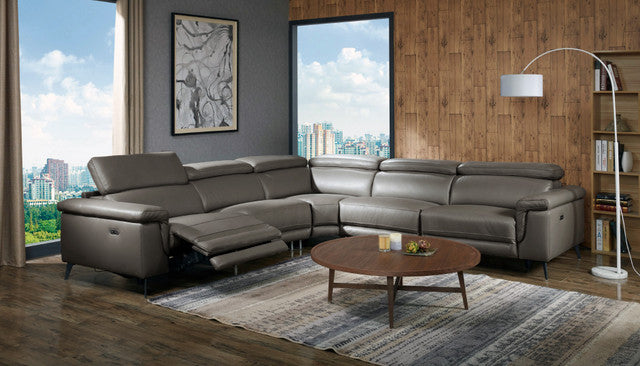 Hendrix 5-Piece Sectional Leather with 2 Power Recliners Dark Gray | Home Elegance USA
