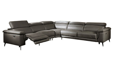 Hendrix 5-Piece Sectional Leather with 2 Power Recliners Dark Gray | Home Elegance USA