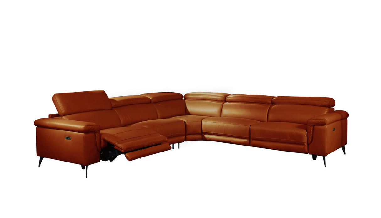 Hendrix 5-Piece Sectional Leather with 2 Power Recliners Orange | Home Elegance USA