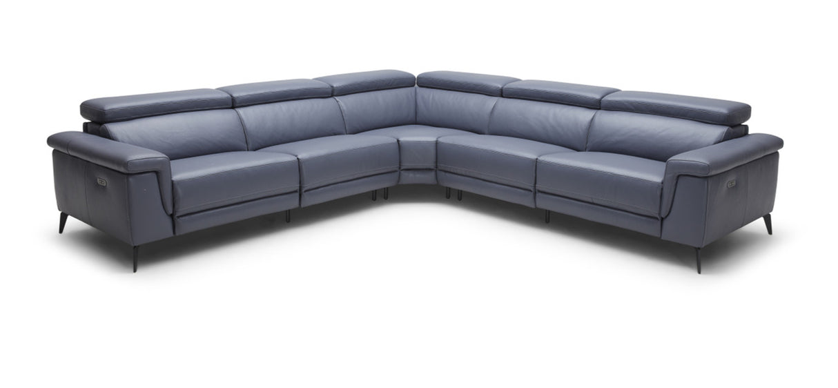 Hendrix 5-Piece Sectional Leather with 2 Power Recliners Slate Blue | Home Elegance USA