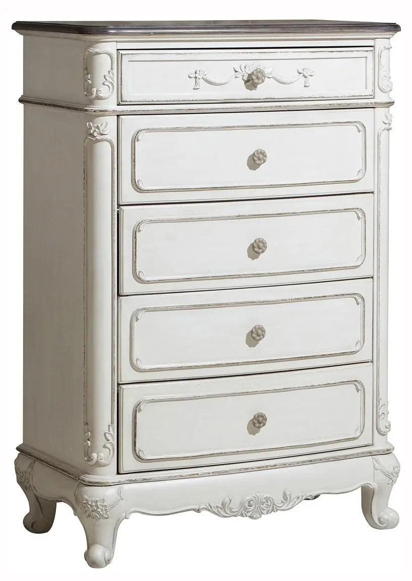 Homelegance Cinderella 5 Drawer Chest In Antique White With Grey Rub-Through 1386Nw-9