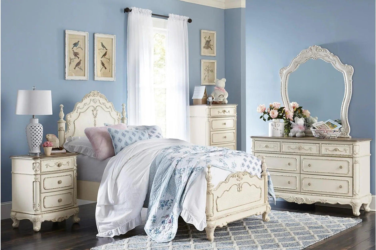 Homelegance Cinderella 5 Drawer Chest In Antique White With Grey Rub-Through 1386Nw-9