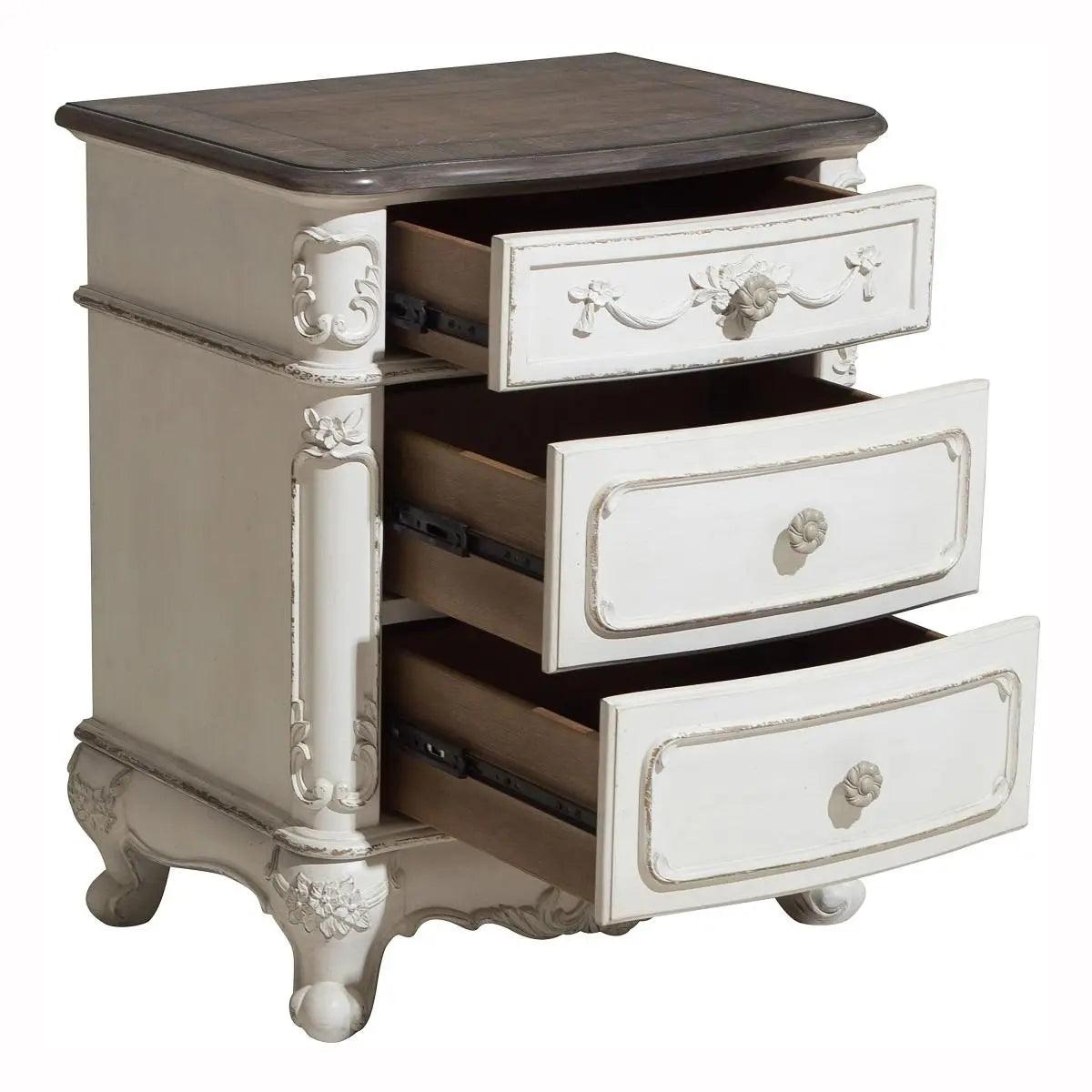 Homelegance Cinderella Night Stand In Antique White With Grey Rub-Through 1386Nw-4