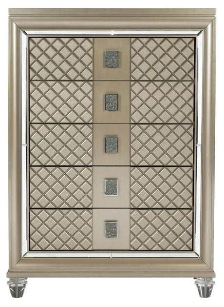 Homelegance Furniture Loudon 5 Drawer Chest In Champagne Metallic 1515-9