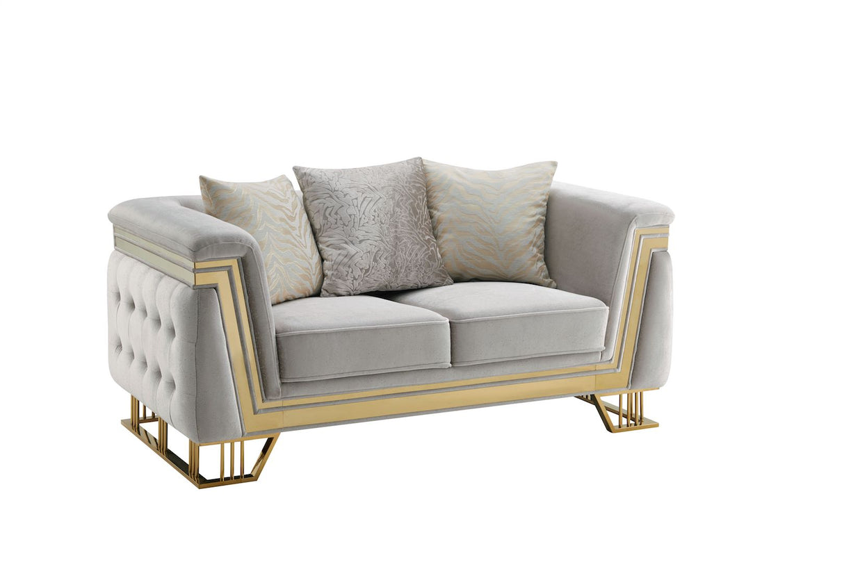 Judy Loveseat by Cosmos Furniture featuring modern tufted upholstery and gold accents; loveseat (70×38×32)