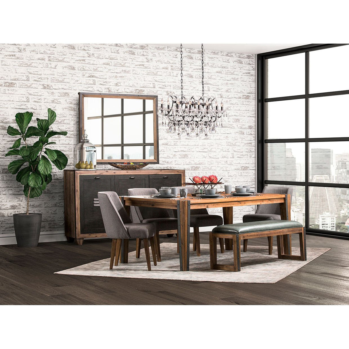 Brooklyn Walk Dining Bench In Burnt Umber - Ki - Brkw900 - 408 | Aico | Home Elegance USA