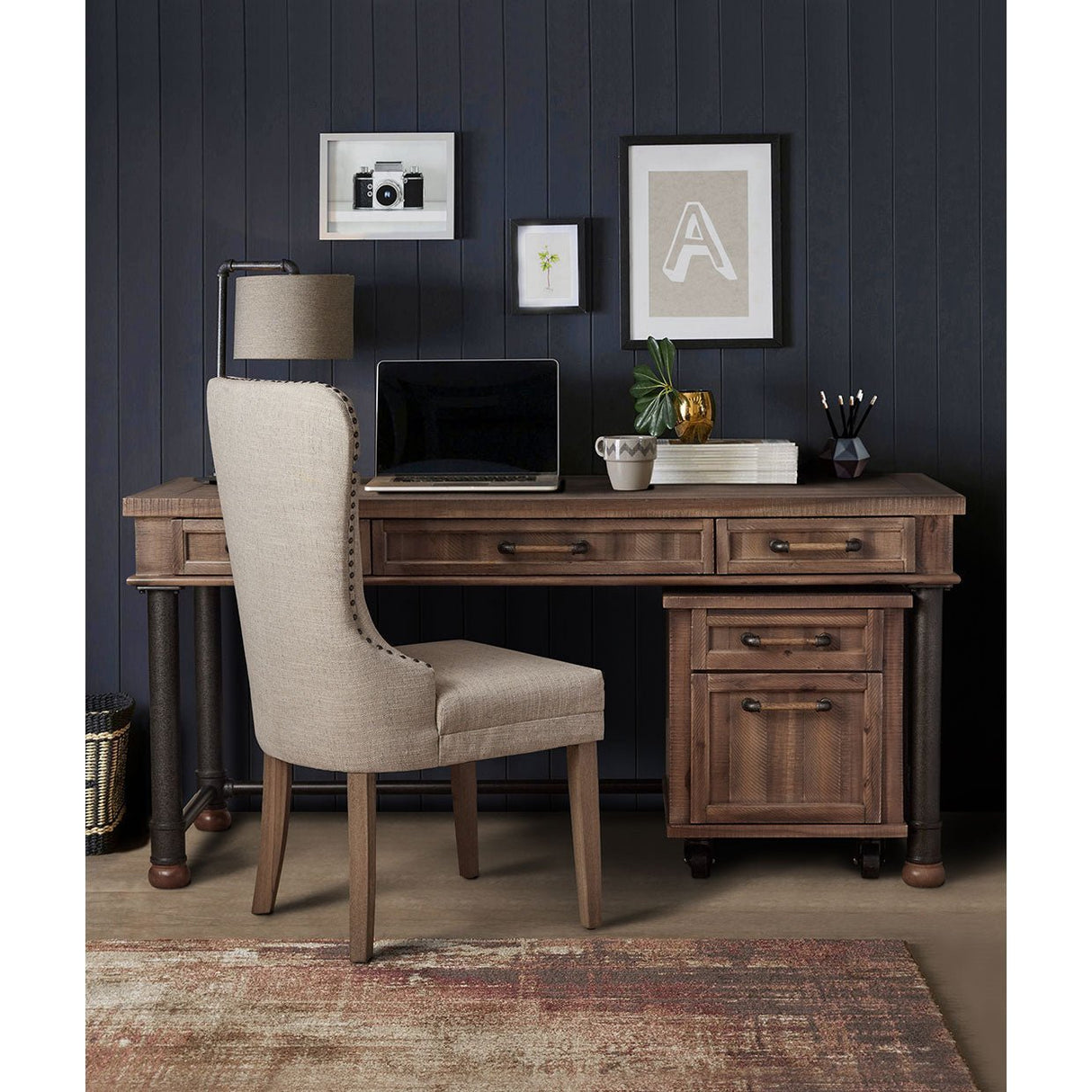 Crossings 3 Piece Writing Desk Set In Reclaimed Barn - Ki - Crsg277 - 217 - 3Set | Aico | Home Elegance USA