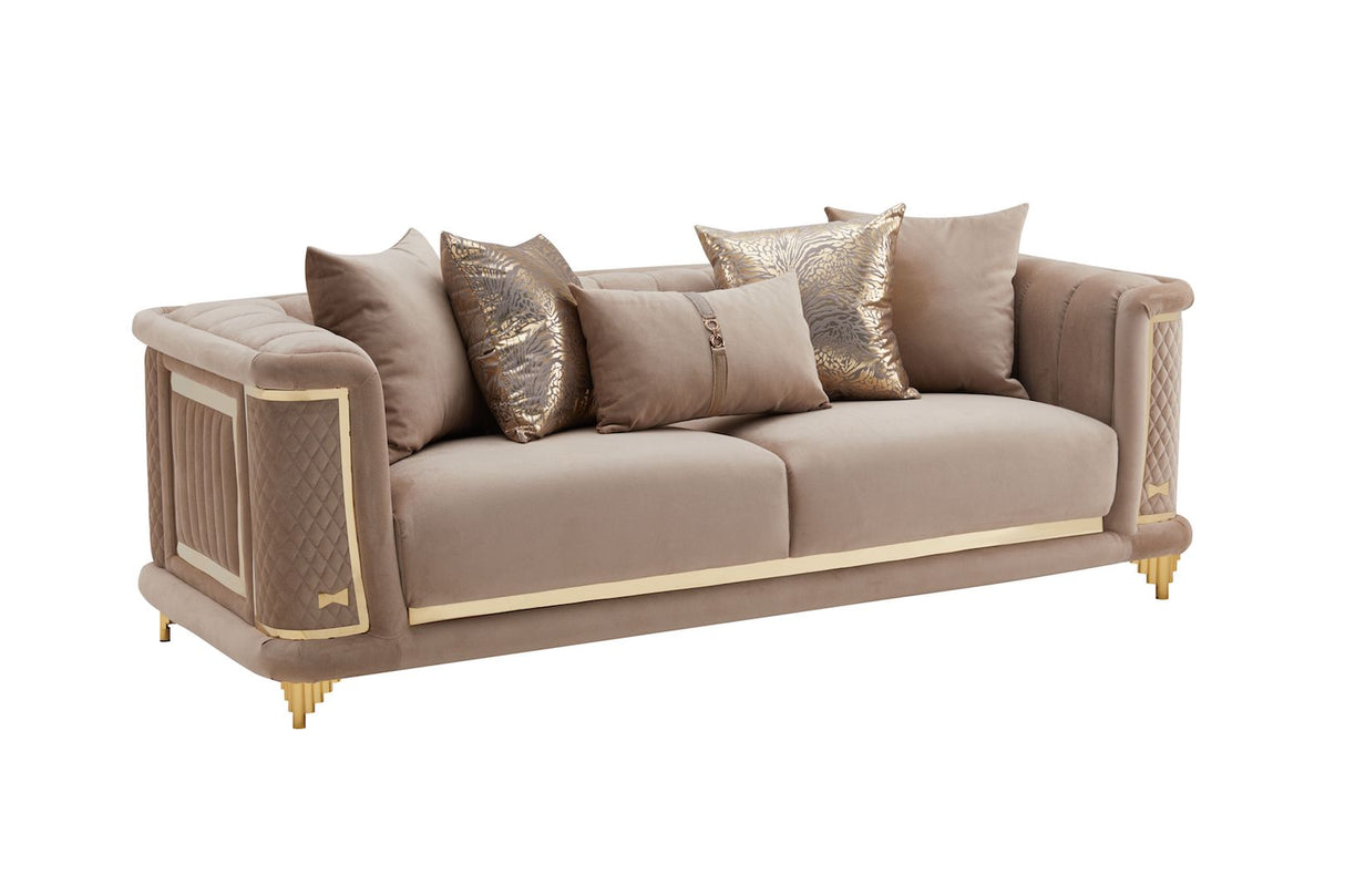 Kate Sofa by Cosmos Furniture with tufted upholstery and gold accents, sofa (92×36×30)