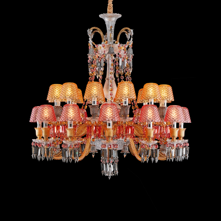 Czarina 24-Light Chrome Crystal Chandelier with Multicolor Jewel Glass & Crystal Arms