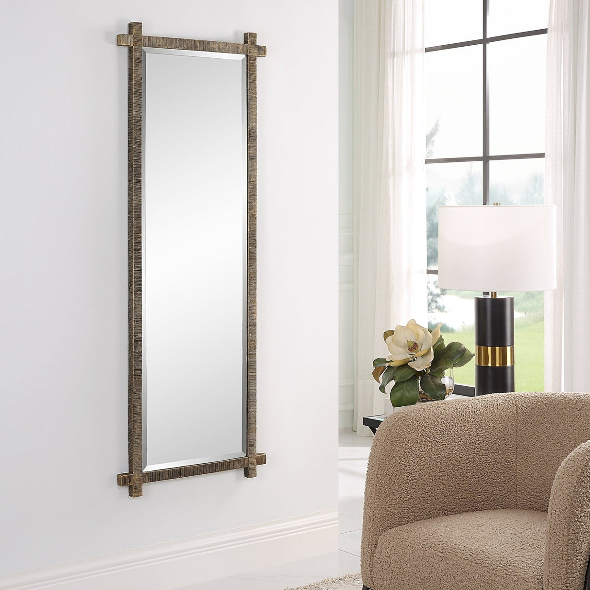Abanu Ribbed Gold Dressing Mirror | Uttermost | Home Elegance USA