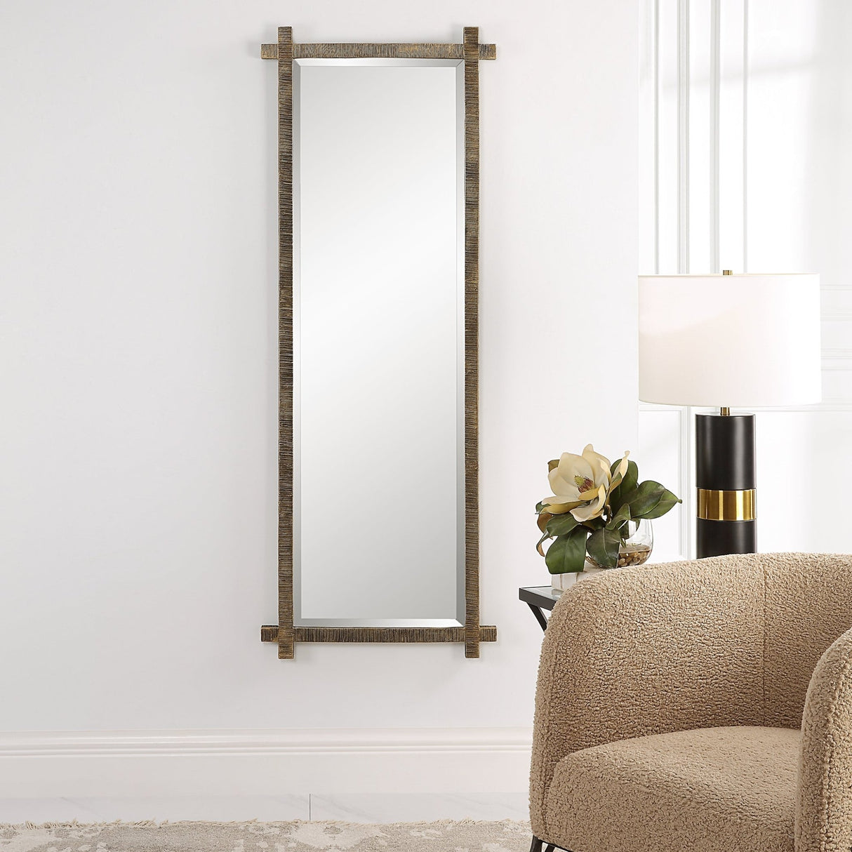 Abanu Ribbed Gold Dressing Mirror | Uttermost | Home Elegance USA