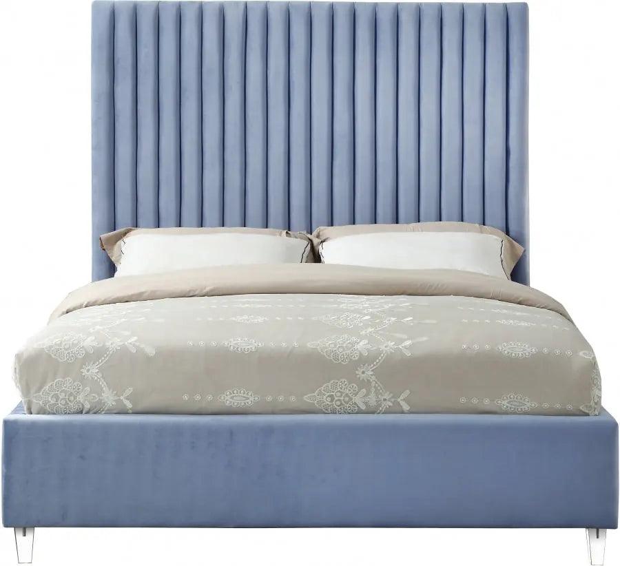 Candace Velvet King Bed In Sky Blue - Candaceskyblu - K | Meridian | Home Elegance USA