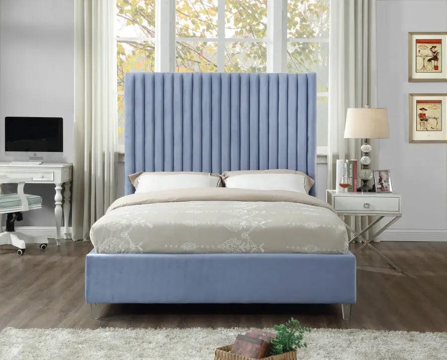 Candace Velvet King Bed In Sky Blue - Candaceskyblu - K | Meridian | Home Elegance USA