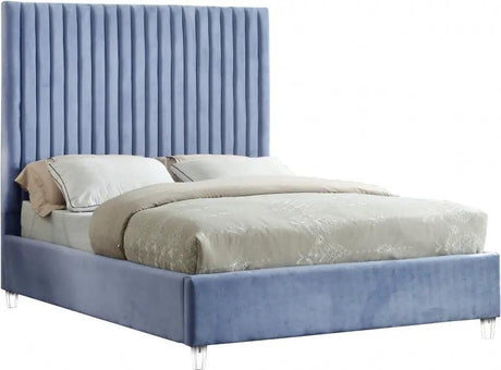 Candace Velvet Queen Bed In Sky Blue - Candaceskyblu - Q | Meridian | Home Elegance USA