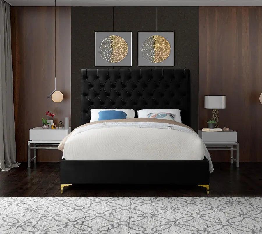 Cruz Velvet King Bed In Black - Cruzblack - K | Meridian | Home Elegance USA