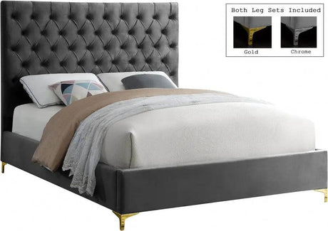 Cruz Velvet King Bed In Grey - Cruzgrey - K | Meridian | Home Elegance USA