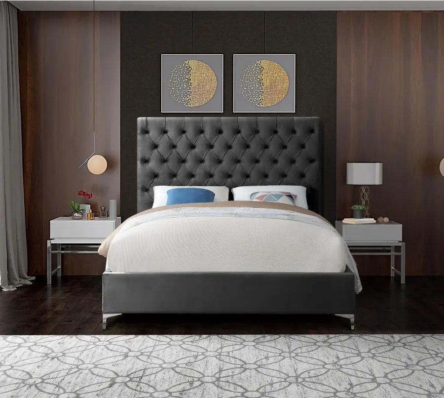 Cruz Velvet King Bed In Grey - Cruzgrey - K | Meridian | Home Elegance USA