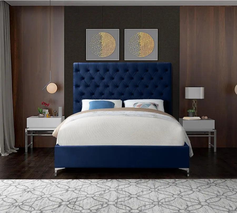 Cruz Velvet King Bed In Navy - Cruznavy - K | Meridian | Home Elegance USA