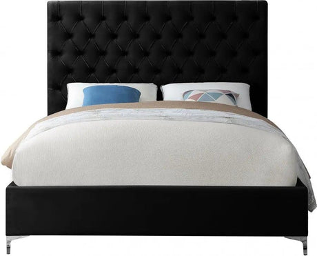 Cruz Velvet Queen Bed In Black - Cruzblack - Q | Meridian | Home Elegance USA