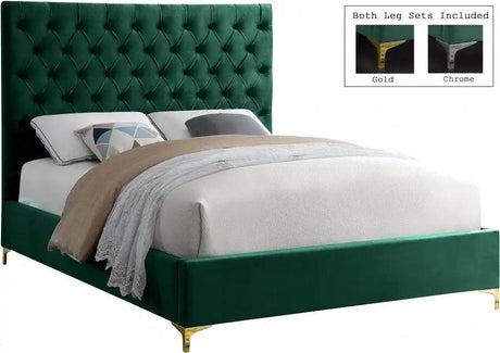 Cruz Velvet Queen Bed In Green - Cruzgreen - Q | Meridian | Home Elegance USA