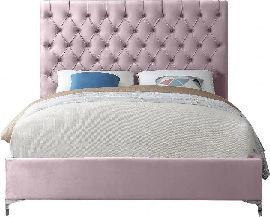 Cruz Velvet Queen Bed In Pink - Cruzpink - Q | Meridian | Home Elegance USA