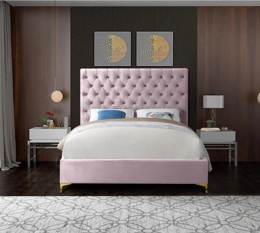 Cruz Velvet Queen Bed In Pink - Cruzpink - Q | Meridian | Home Elegance USA